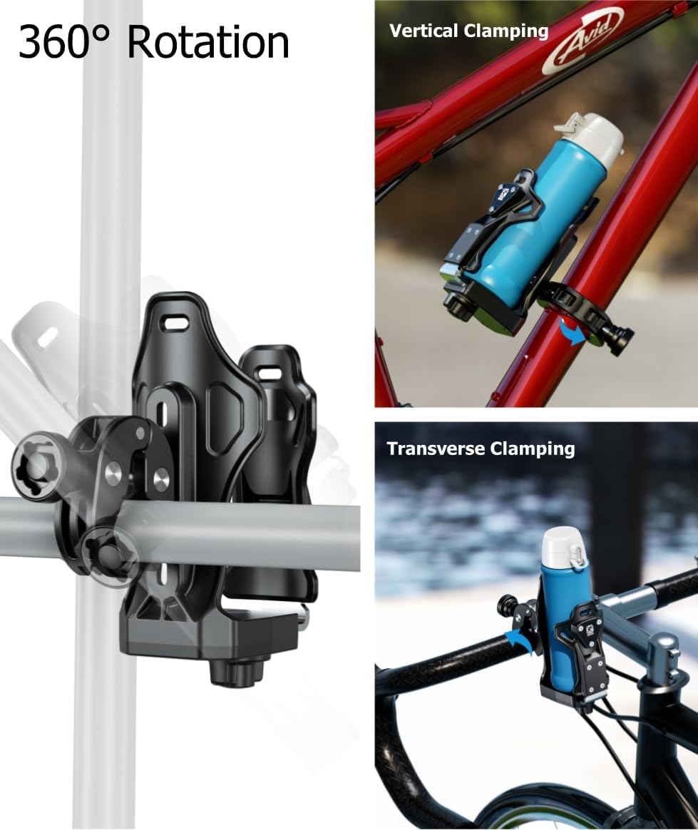 Kewig holder mounted on motorcycle handlebar for accessible drink placement