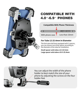 Kewig size comparison showing common smartphone seated in mount securely