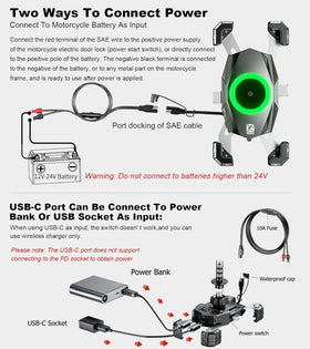Kewig USB‑C connector and included SAE/USB harnesses ready for power