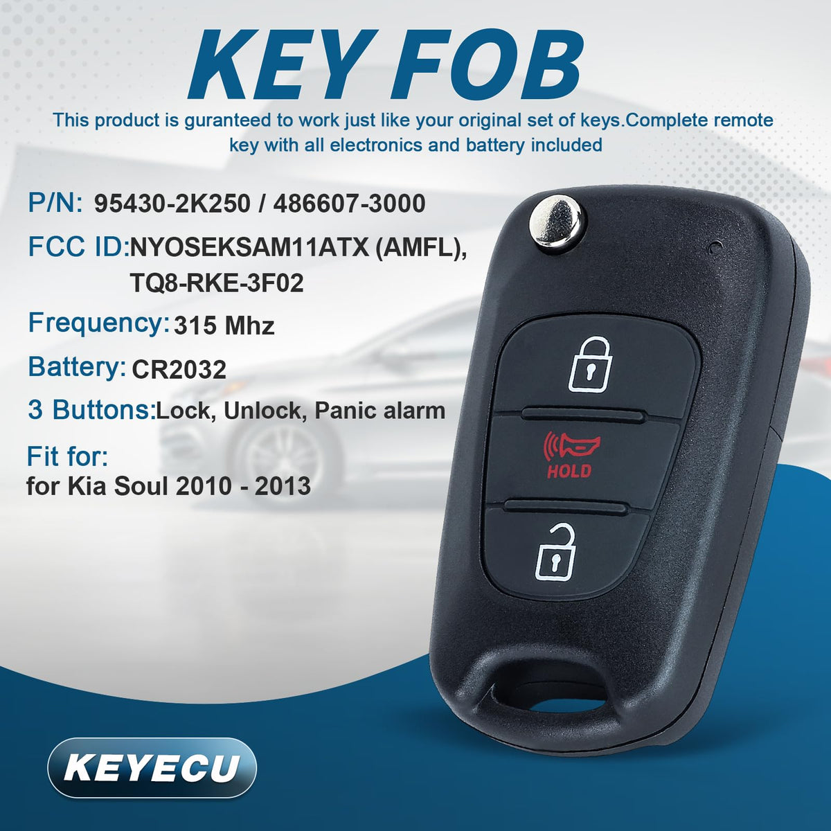 Keyecu close-up of three-button layout and clear labeling for easy use