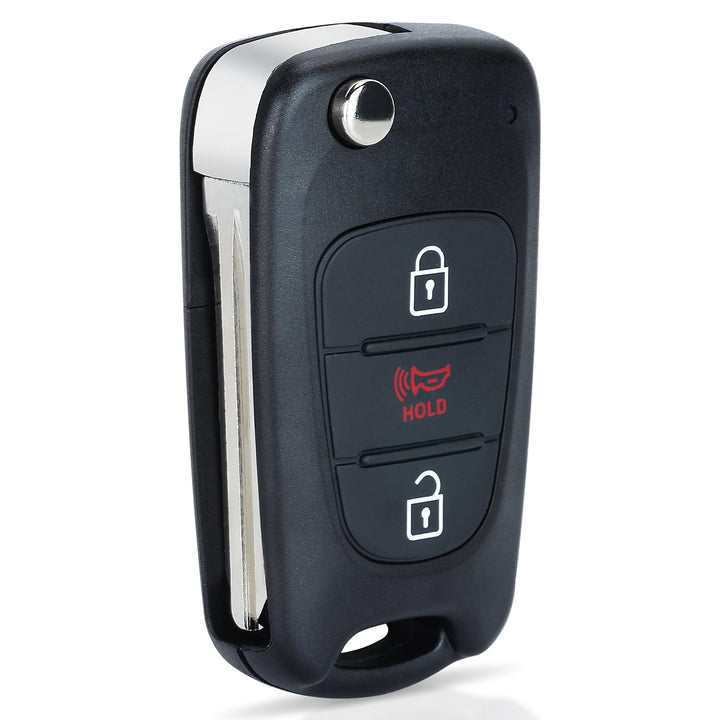 Keyecu front view of replacement Kia Soul fob showing buttons and benefits