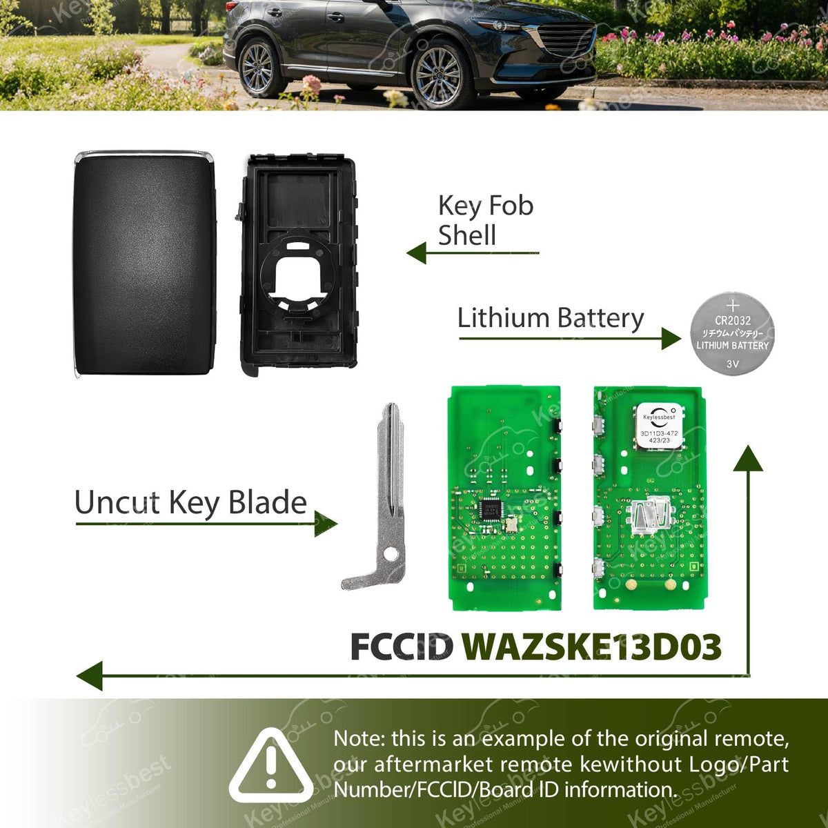 Keylessbest on a Mazda keyring showing real-world fit and immediate replacement benefit