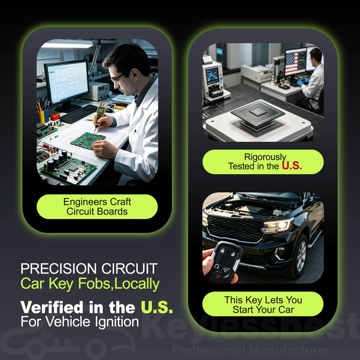 Keylessbest fob beside Silverado tailgate showing vehicle compatibility and convenience