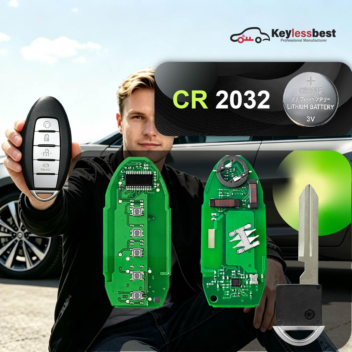 Keylessbest size comparison next to a standard key and ruler to confirm compact fit