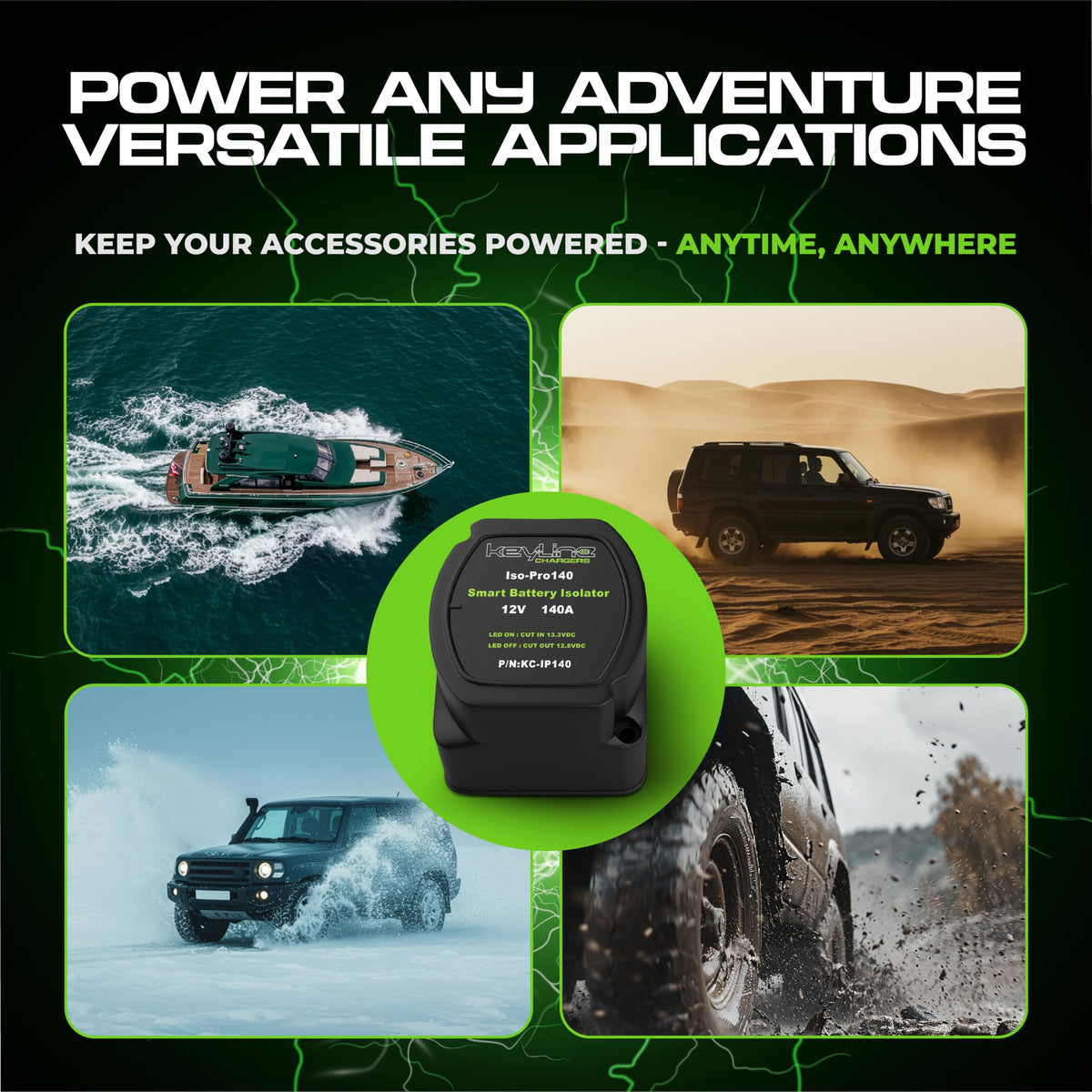KeyLine Chargers installed in truck powering accessories to show dependable auxiliary support