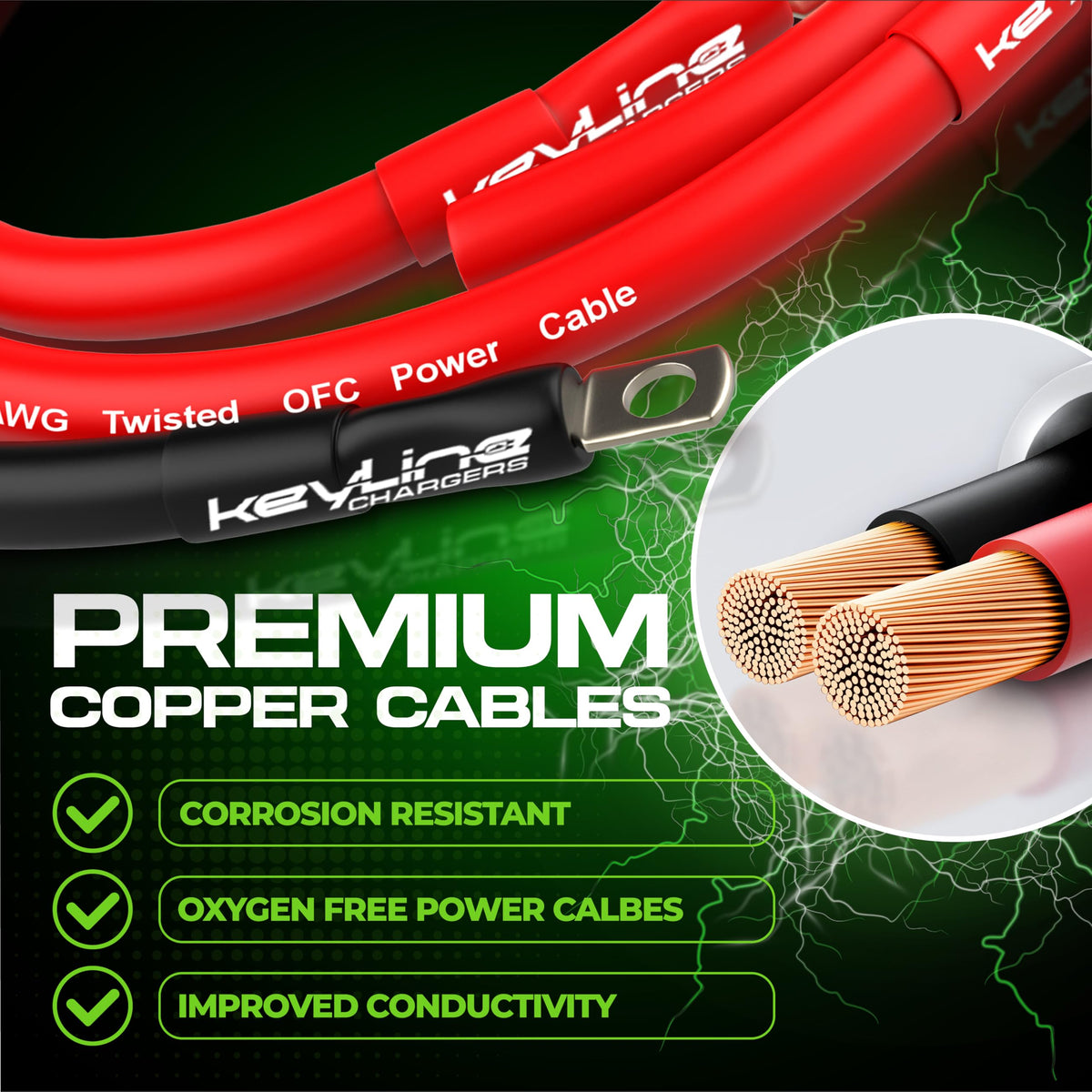 KeyLine Chargers brass terminals and tinned lugs close-up for secure, low-resistance connections