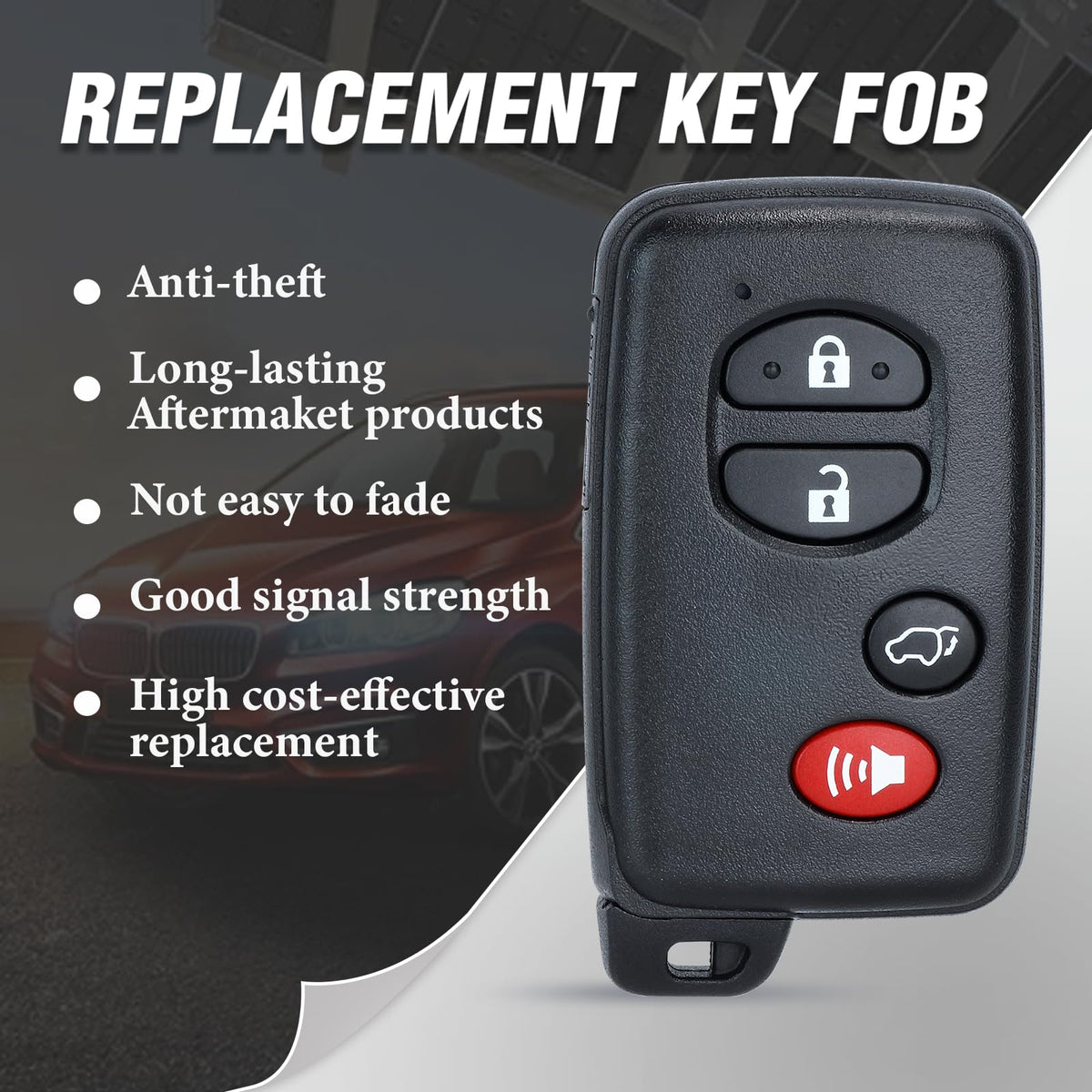 Keymall remote beside a Highlander SUV illustrating fit and real-world use