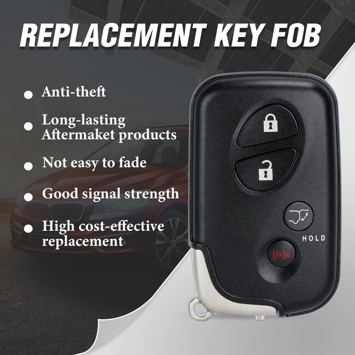 Keymall remote beside Lexus vehicle to illustrate real-world use and model compatibility