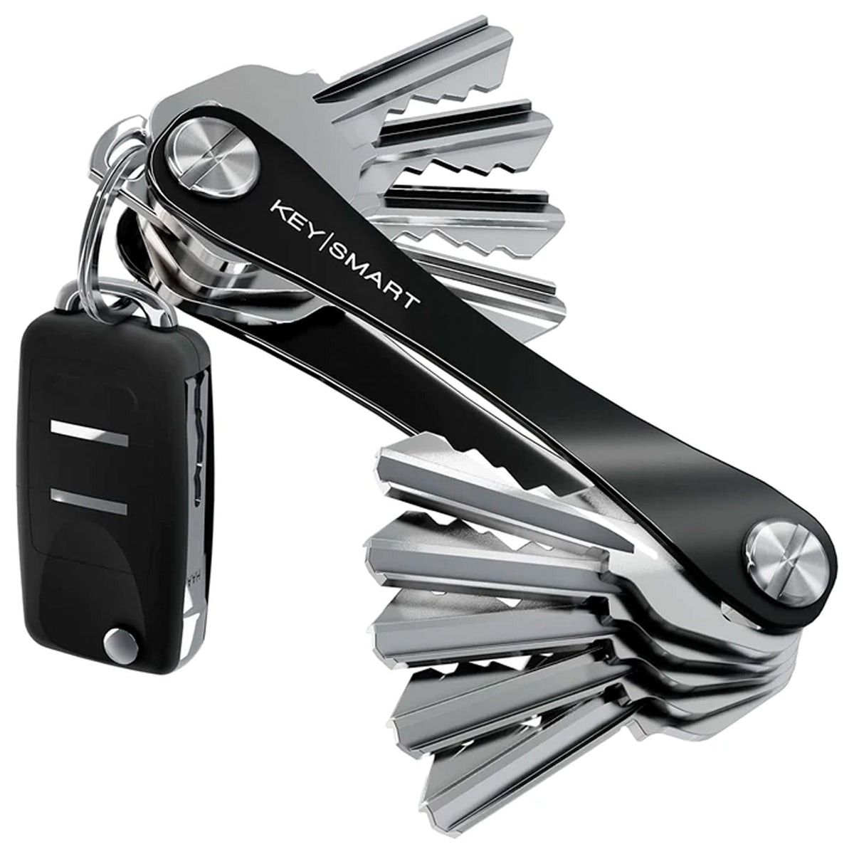 KeySmart front view showing compact black design and neat keys