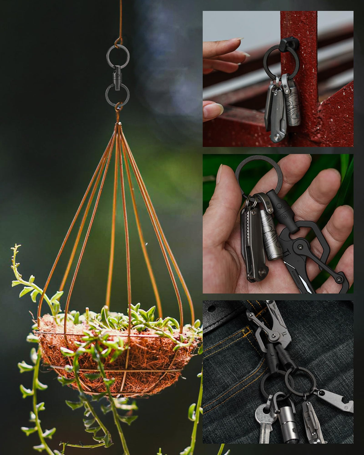 KeyUnity with two titanium rings holding USB and keys, organized EDC benefit