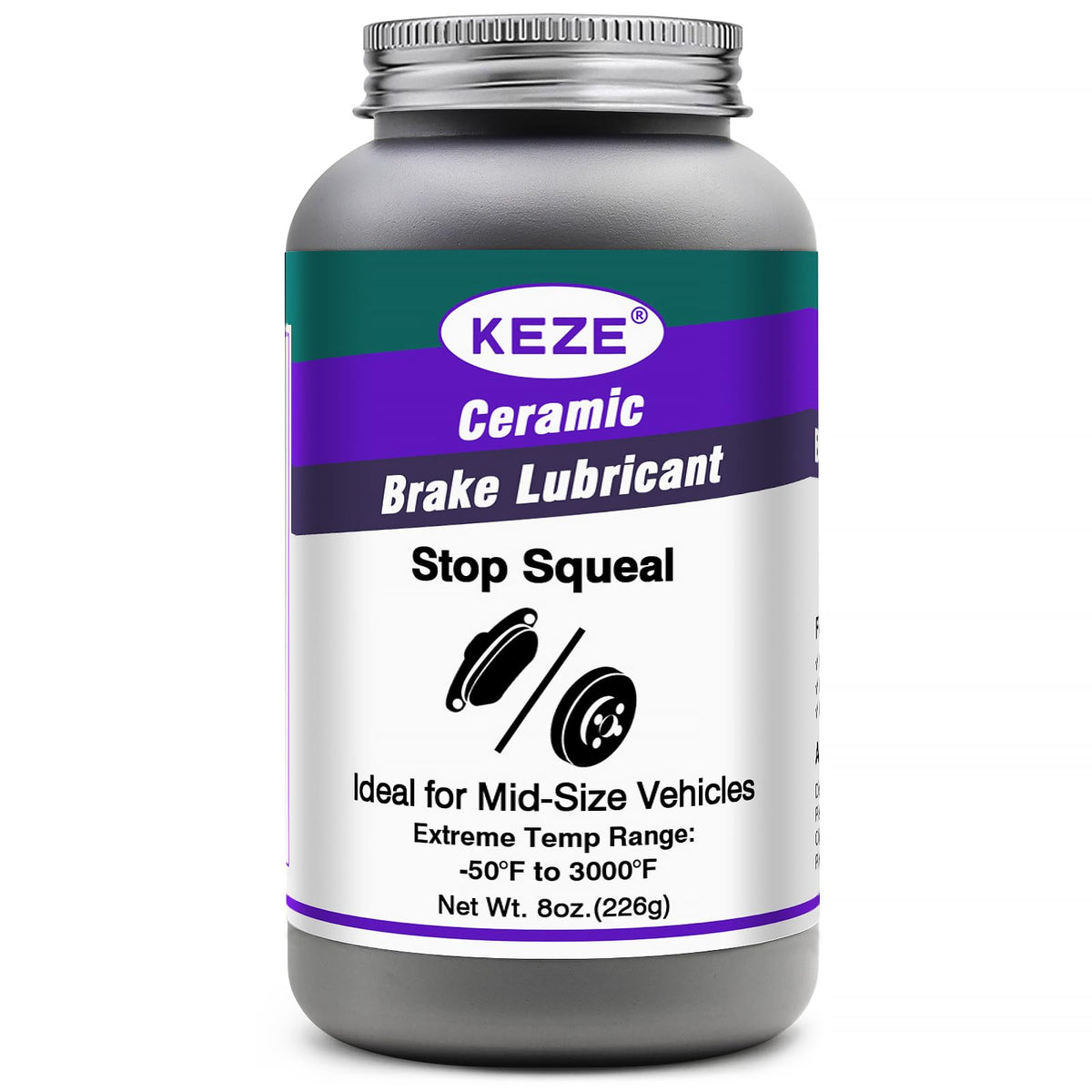 Keze brush-top can front showing label and 8 oz size for easy identification and use