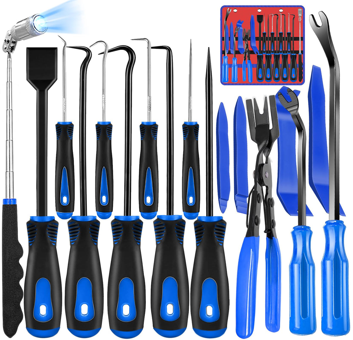 Keze front layout kit showing all 17 pieces for quick identification and organized storage