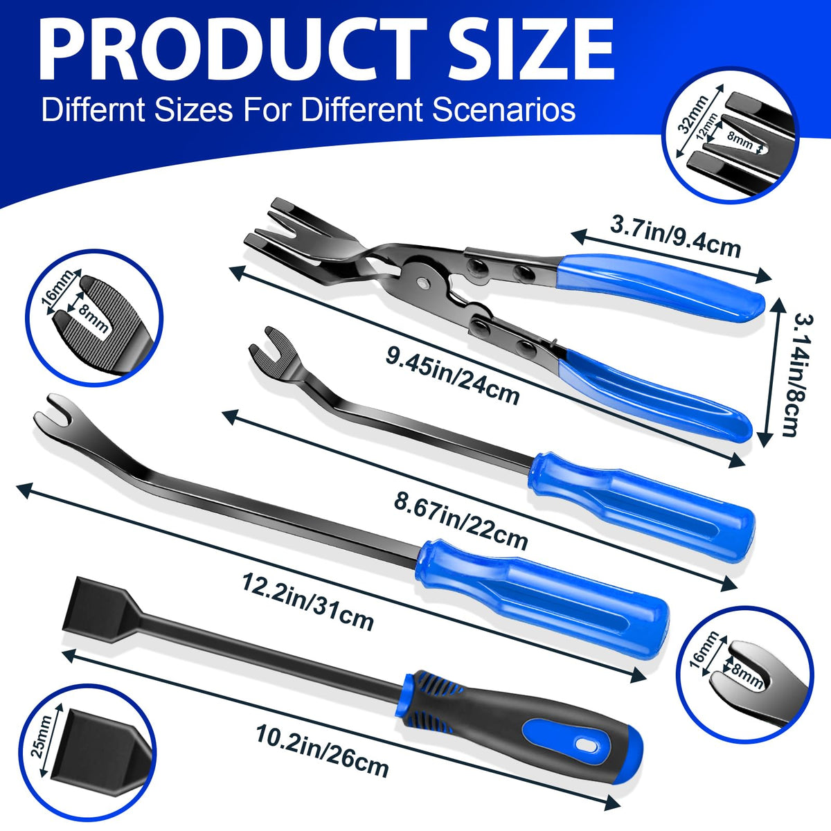Keze nylon trim tools displayed to protect paint and plastic during prying