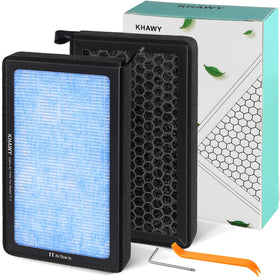 KHAWY front packaging showing two replacement filters and benefit of easy swap