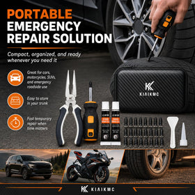 kiaikmc kit in use fixing a tubeless tire for fast roadside repair