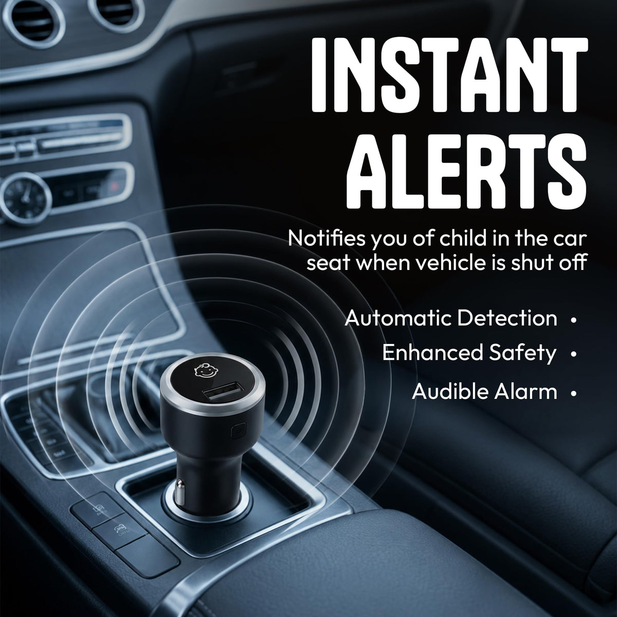KIDZALERT sensor installed under a child's car seat demonstrating secure detection