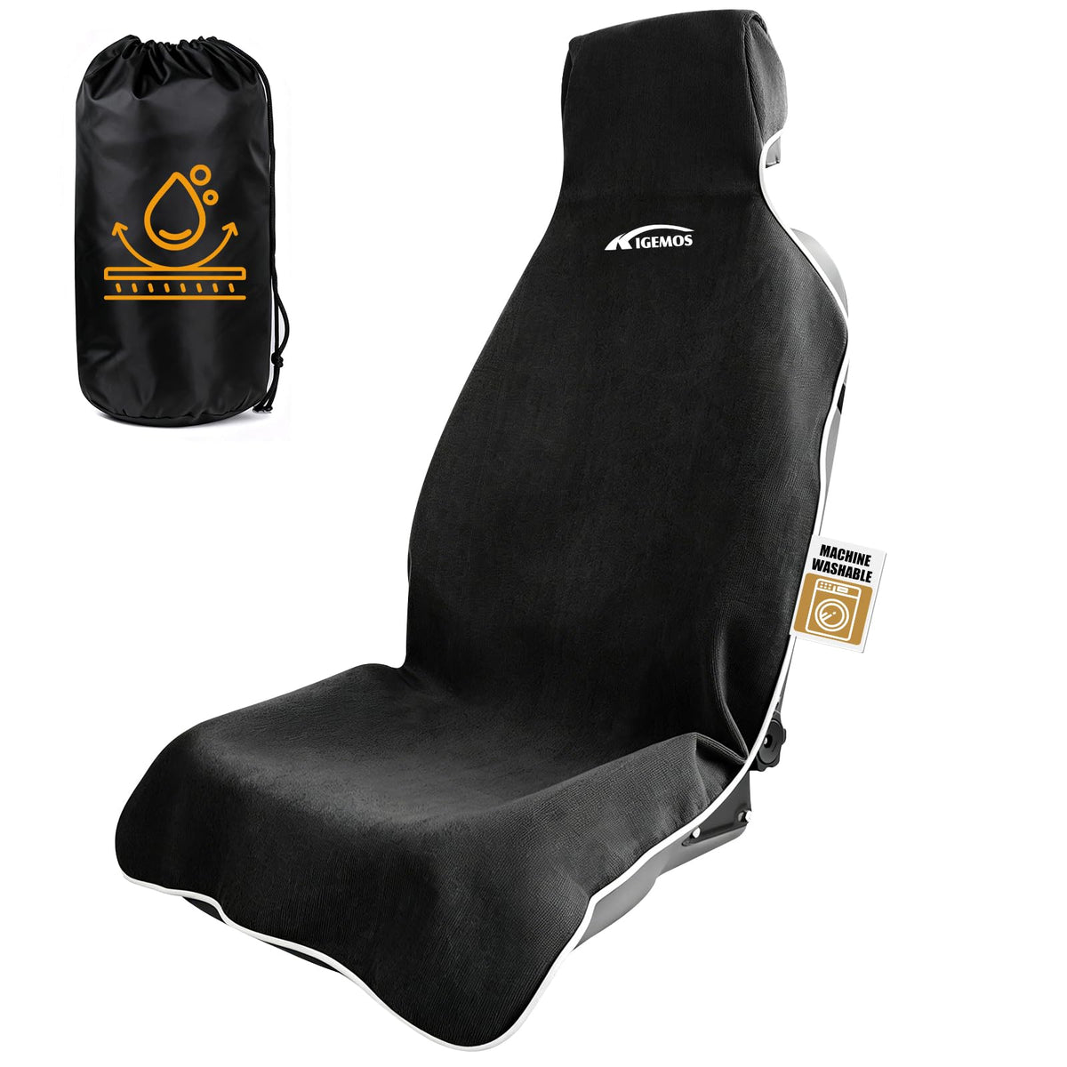 KIGEMOS front view seat cover showing full coverage and protection