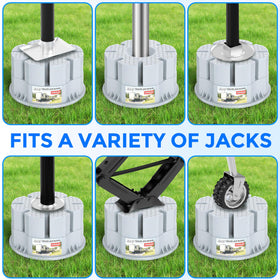 KIKIRV in use under trailer jack stabilizing and preventing sinking