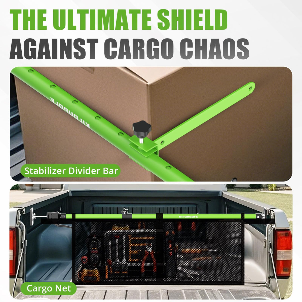 KILOUPOLE installed in truck bed stabilizing boxes and gear benefit