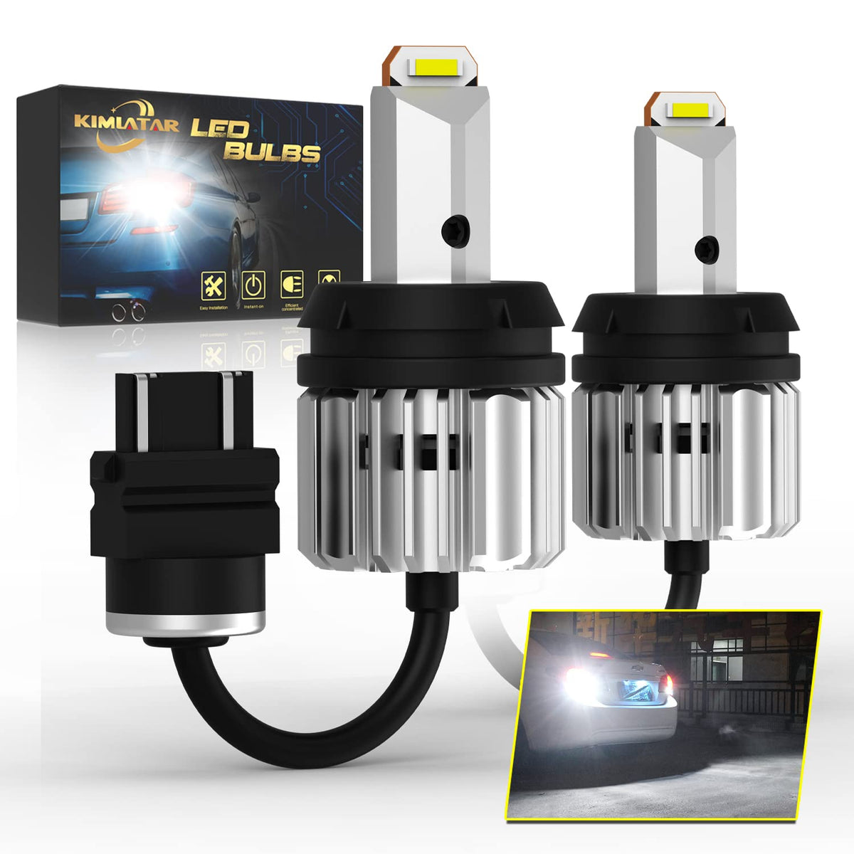 KIMLATAR front view of both 3157 bulbs highlighting plug-and-play fit