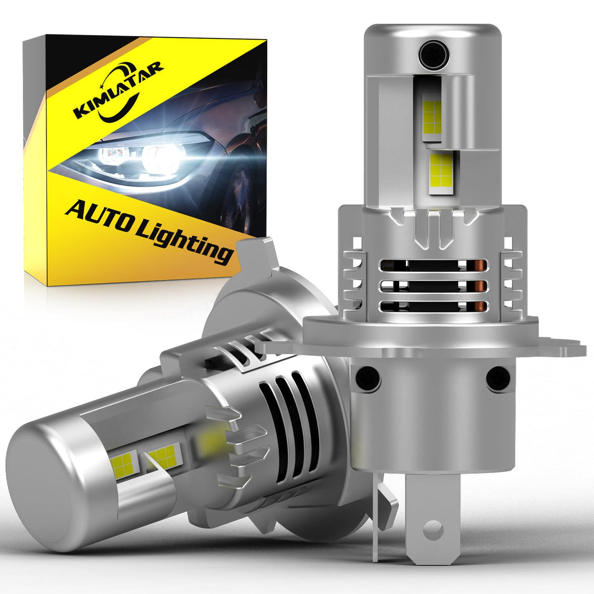 KIMLATAR front view of 9003/H4 bulbs showing design and clear plug-and-play fit