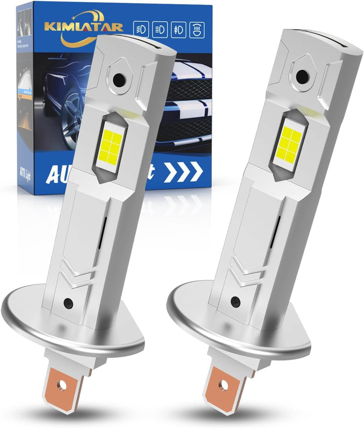 KIMLATAR front view of H1 bulb packaging showing product and fitment benefit