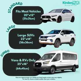Kinder Fluff shade installed on car side window reducing glare while preserving visibility