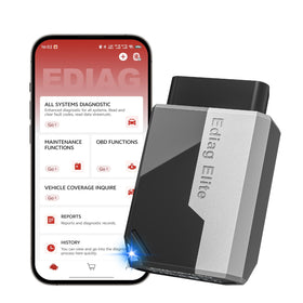 KINGBOLEN Ediag Elite front view showing compact Bluetooth adapter and ports benefit portability
