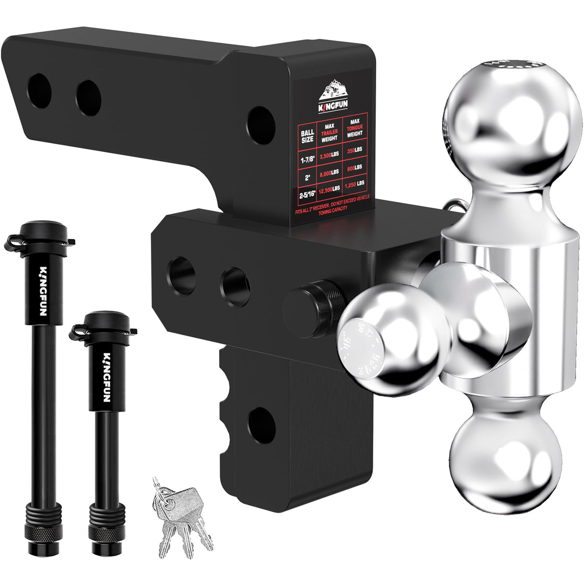 Kingfun front view mounted on truck showing universal 2-inch receiver and stable towing