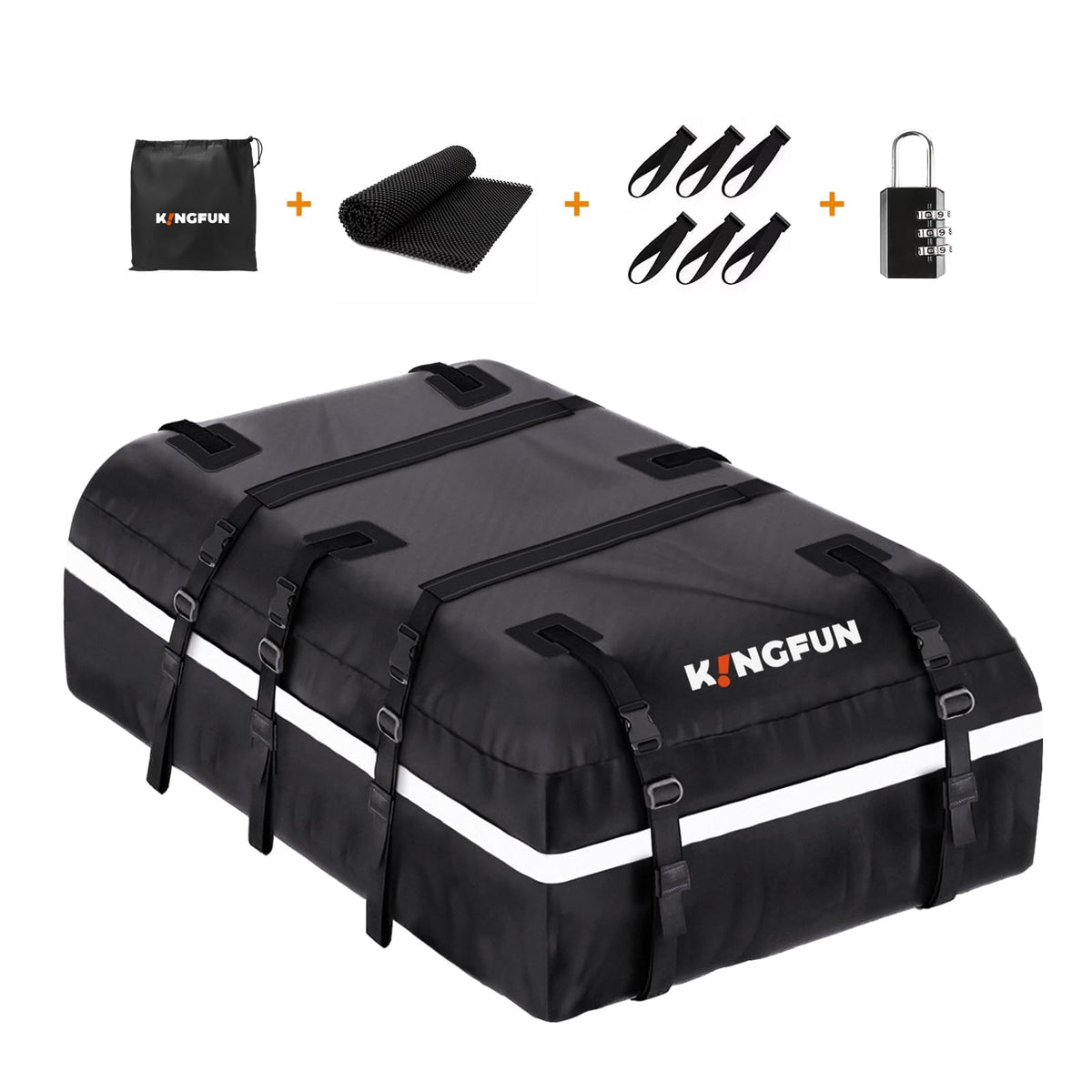 Kingfun rooftop carrier on car during road trip showing travel convenience
