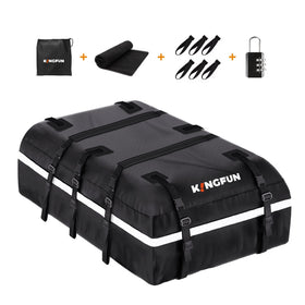 Kingfun rooftop carrier on car during road trip showing travel convenience