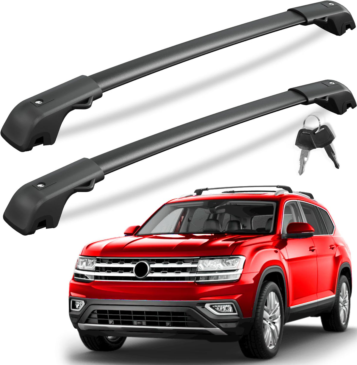 KINGGERI cross bars front view installed on VW Atlas showing precise fit and stability