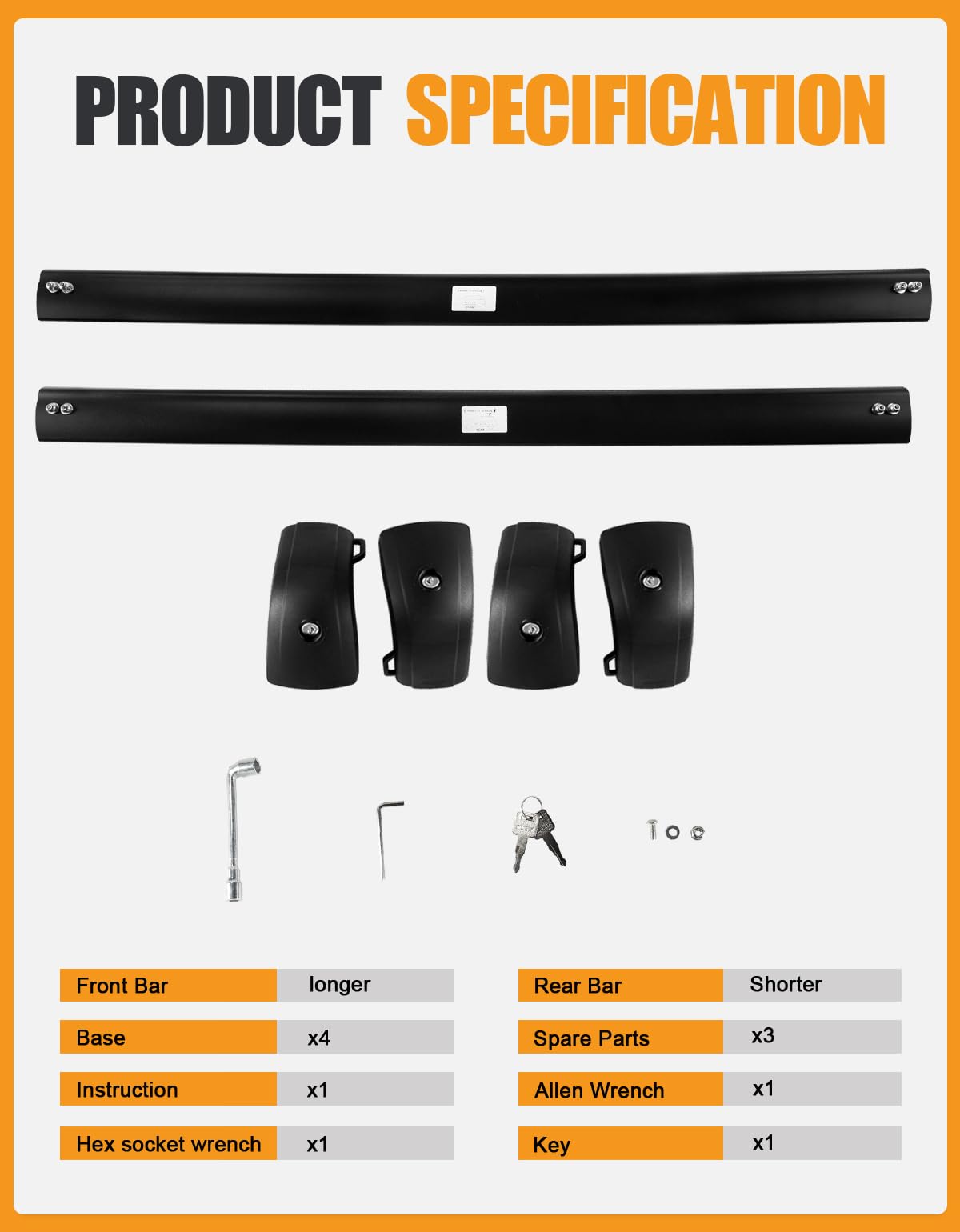 KINGGERI labeled front and rear crossbars for correct, fast installation