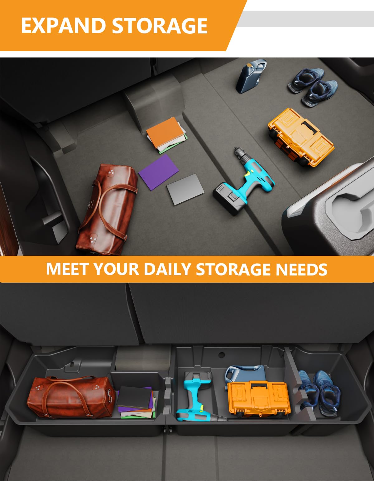 KINGGERI open compartments with tools demonstrating accessible, clutter-free storage