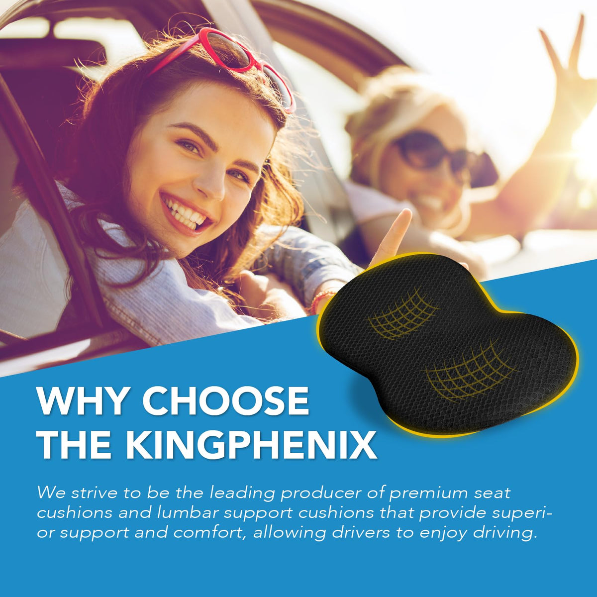 kingphenix installed in car seat providing added height and driving comfort