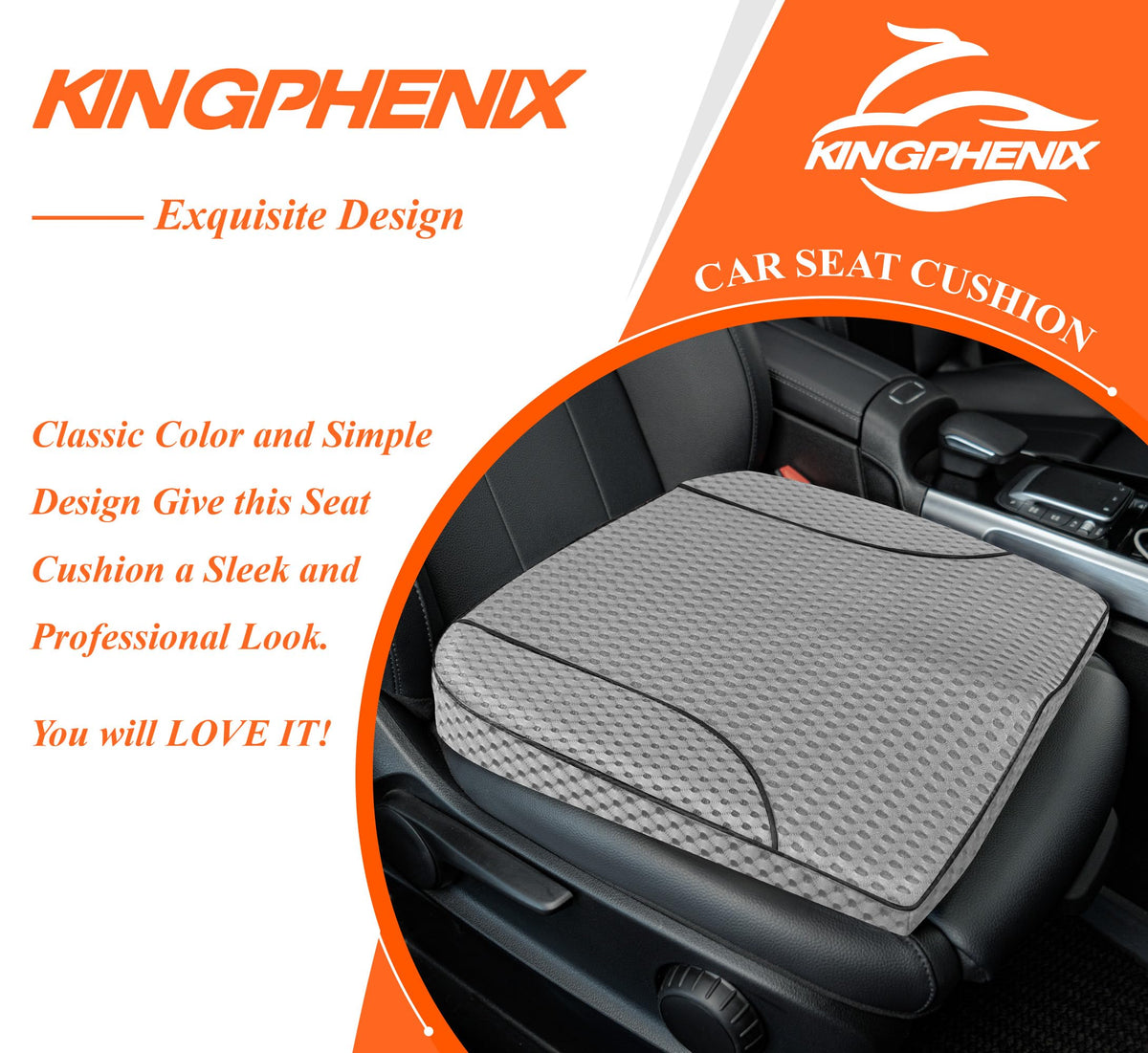 kingphenix lifestyle shot of driver smiling with cushion installed for all-day comfort