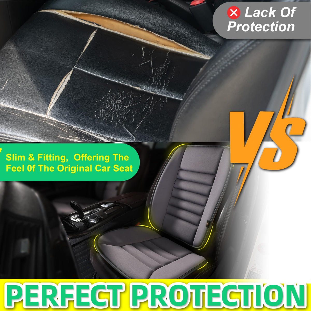 kingphenix cushion placed on an old car seat showing restored appearance and seat protection