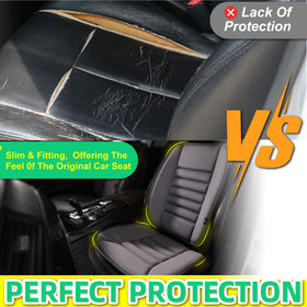kingphenix cushion placed on an old car seat showing restored appearance and seat protection