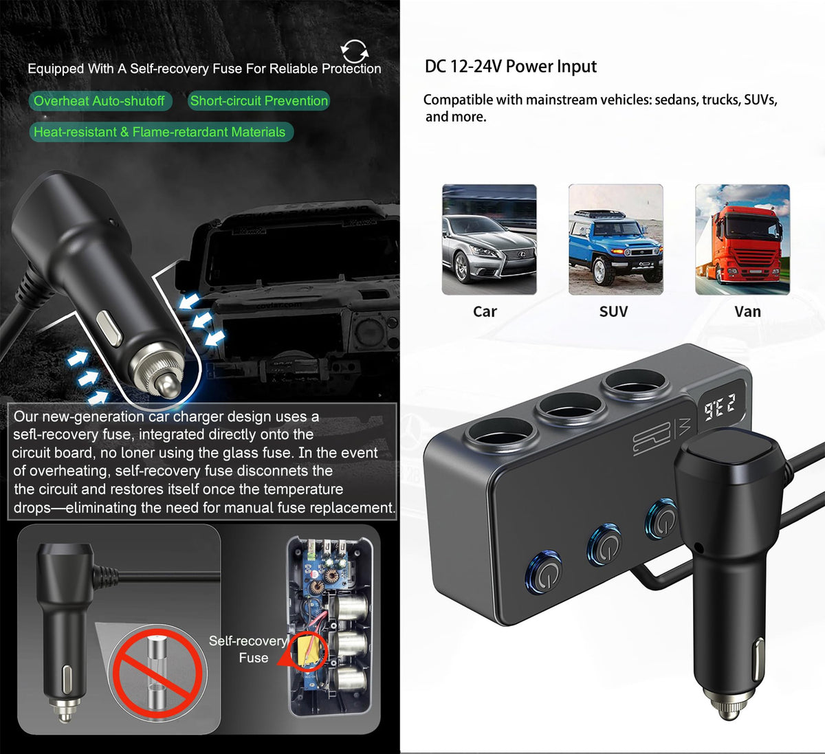 KirkasVue mounted in car interior showing tidy multi-device charging