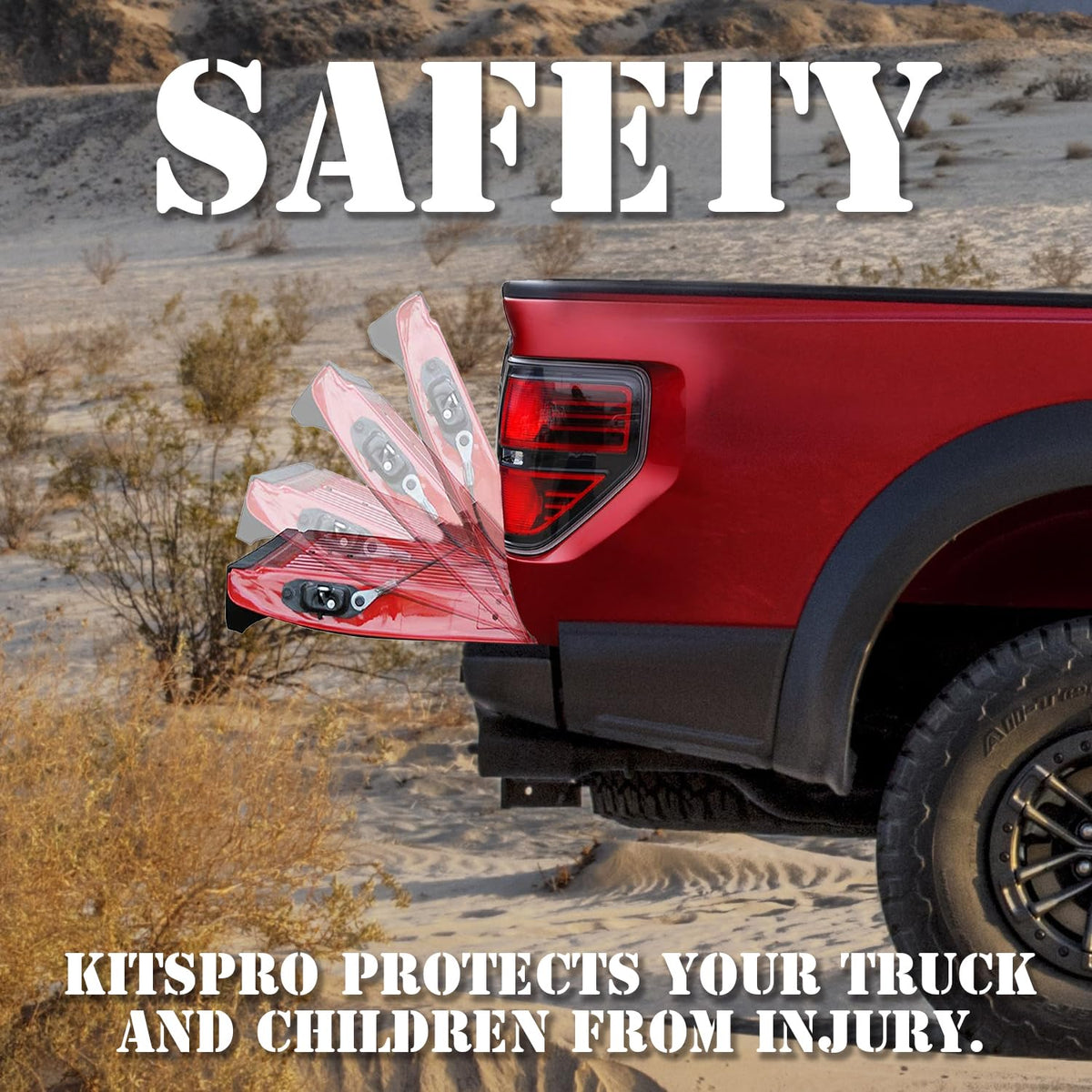 KitsPro tailgate assist in use while loading gear for safer handling
