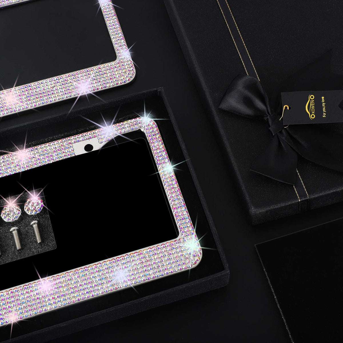 KIWEN close-up of glass rhinestones highlighting intense multi-angle sparkle