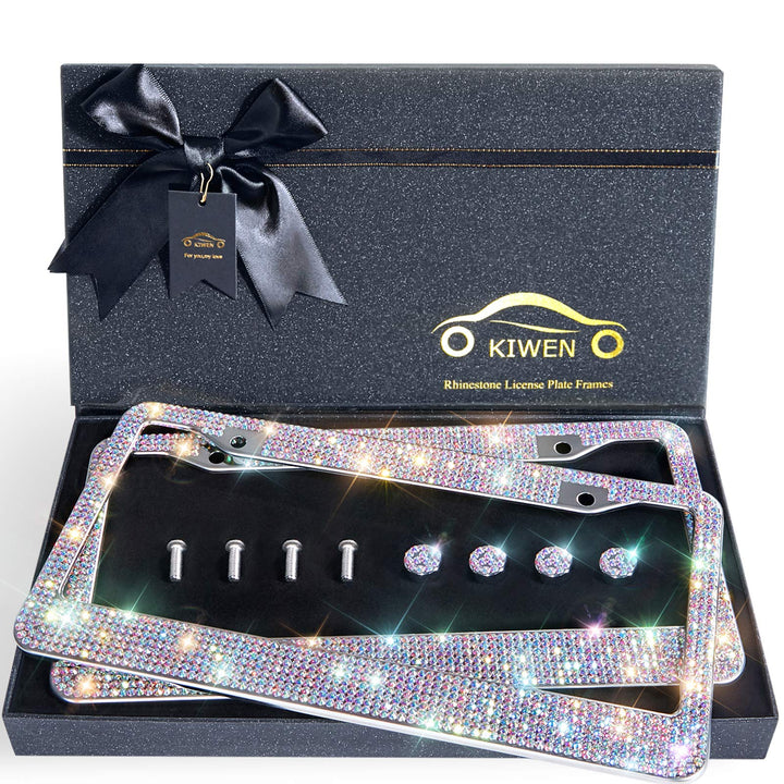 KIWEN gift-boxed license plate frames showing premium presentation and easy gifting