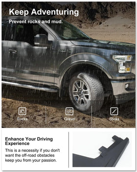 Kiwi Master in use on gravel road reducing stone and mud spray behind tires