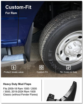 Kiwi Master mud flap mounted on Ram rear wheel protecting truck paint