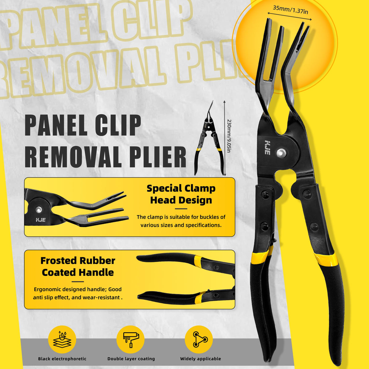 KJE angled 30° push-pin tool detail demonstrating access to tight spaces benefit