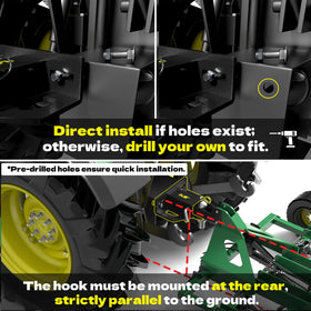 KJE hitch mounted on a zero-turn mower demonstrating quick attachment benefit