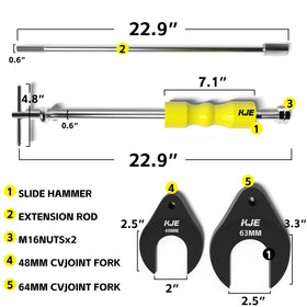 KJE close-up of 22.9-inch slide hammer threaded stem highlighting balanced handle