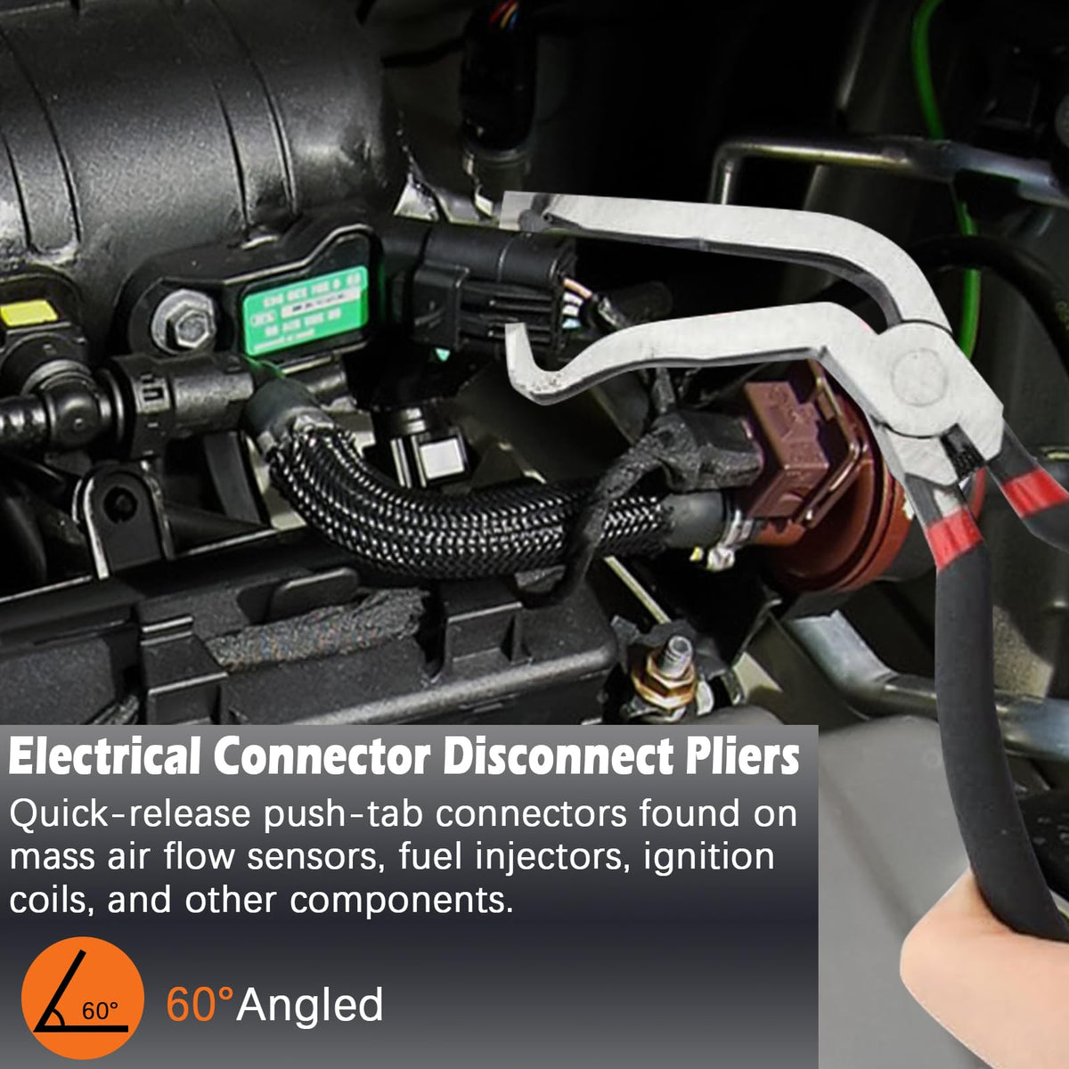 KJYIOY angled pliers detail demonstrating access to tight connector angles