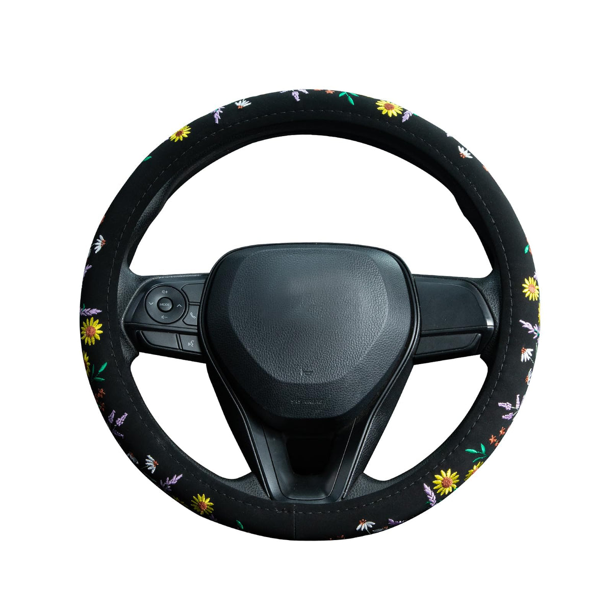 KKBHDZ cover being stretched onto a steering wheel demonstrating easy tool-free installation