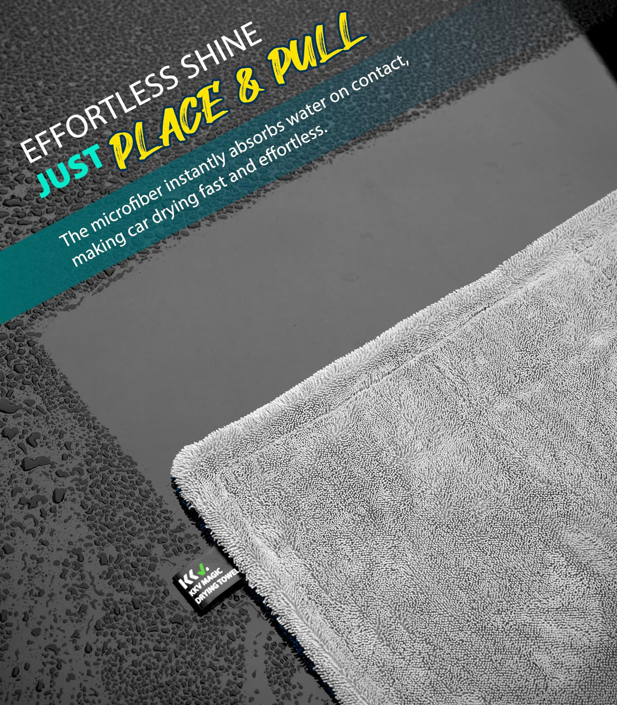 KKV towel next to SUV tire showing full-size coverage and efficiency